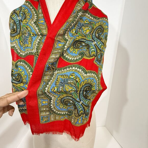 Vintage 100% Wool Printed Rectangular Scarf - Picture 6 of 11